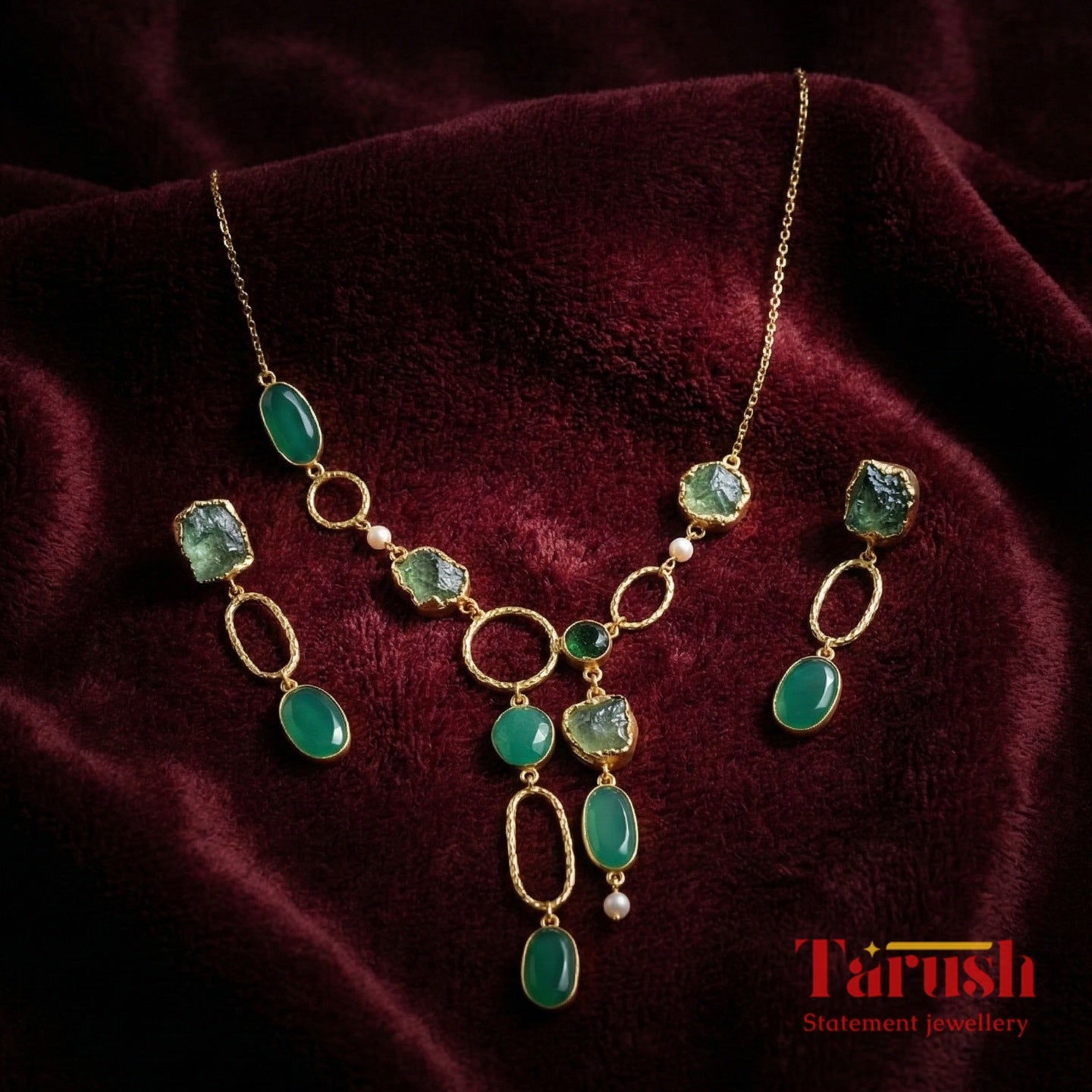 18 Kt Gold Plated Green necklace Semi Precious stone