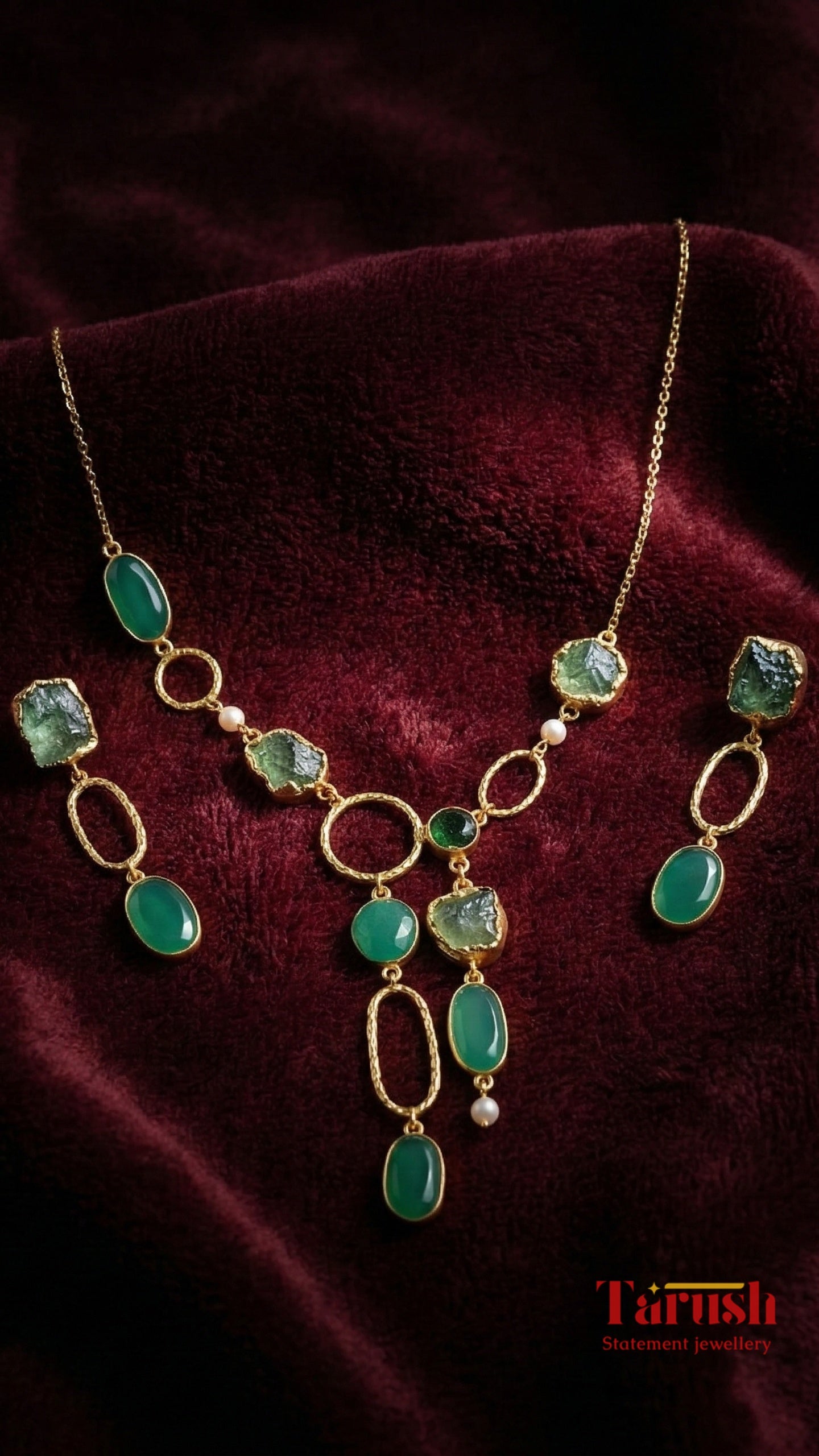 18 Kt Gold Plated Green necklace Semi Precious stone
