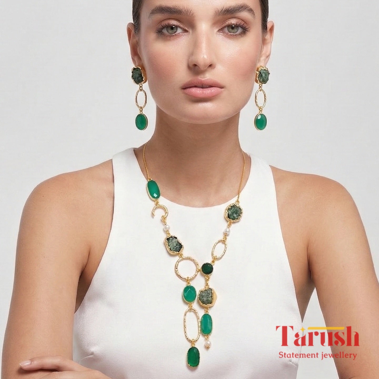 18 Kt Gold Plated Green necklace Semi Precious stone