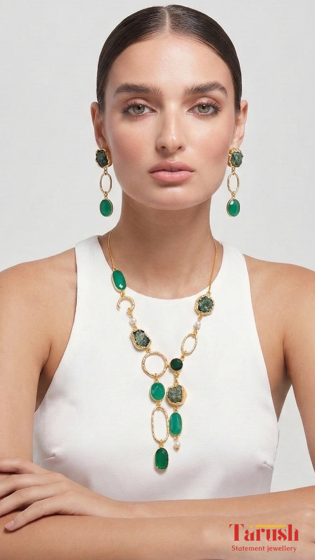 18 Kt Gold Plated Green necklace Semi Precious stone