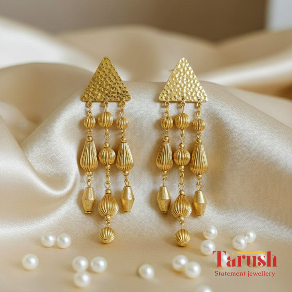 18 Kt Gold Plated Triangle Beaded Jhumka Earrings - Perfect for Your Traditional OutfitsGold - Triangle