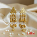 18 Kt Gold Plated Triangle Beaded Jhumka Earrings - Perfect for Your Traditional OutfitsGold - Triangle