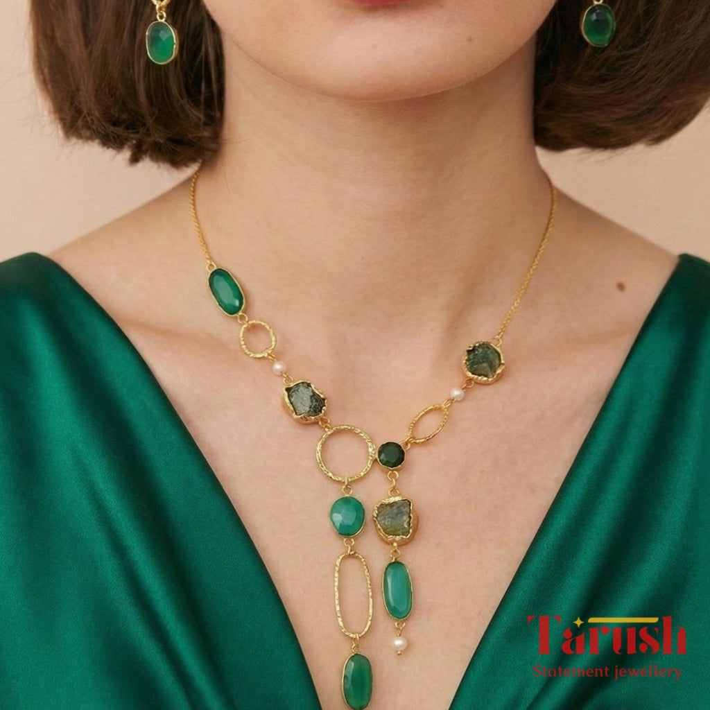 18 Kt Gold Plated Green necklace Semi Precious stone