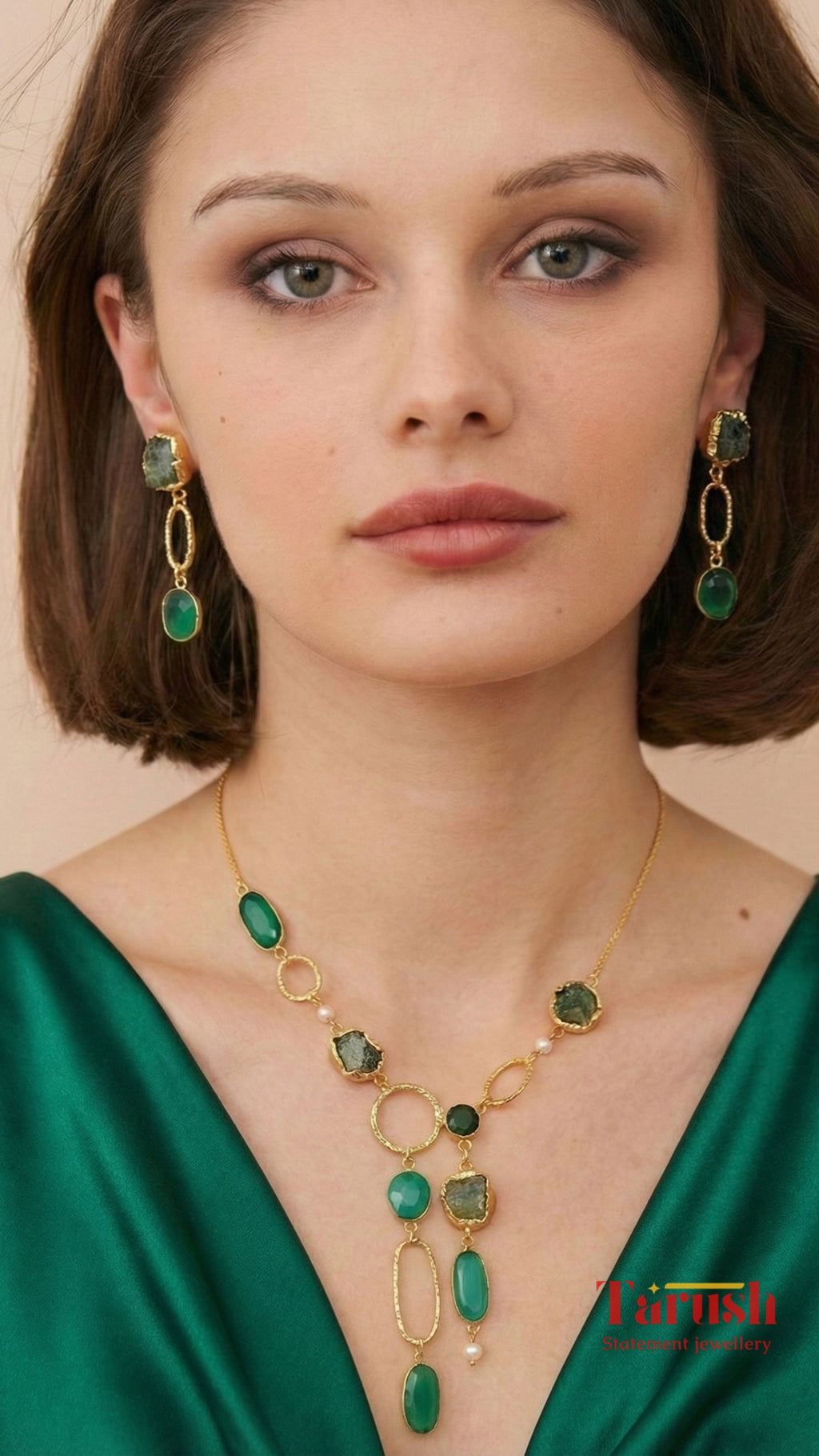 18 Kt Gold Plated Green necklace Semi Precious stone
