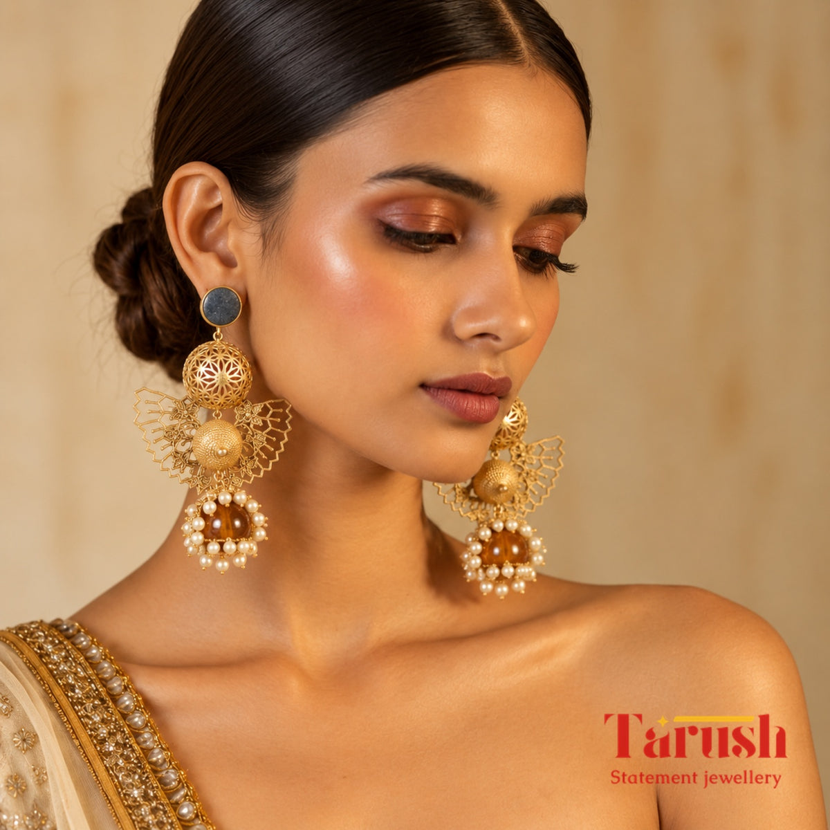 18 Kt Gold Plated, Brass, Blue Butterfly Jhumka Earring - Look Glamorous with These Blue Jhumkas Semi Precious stone