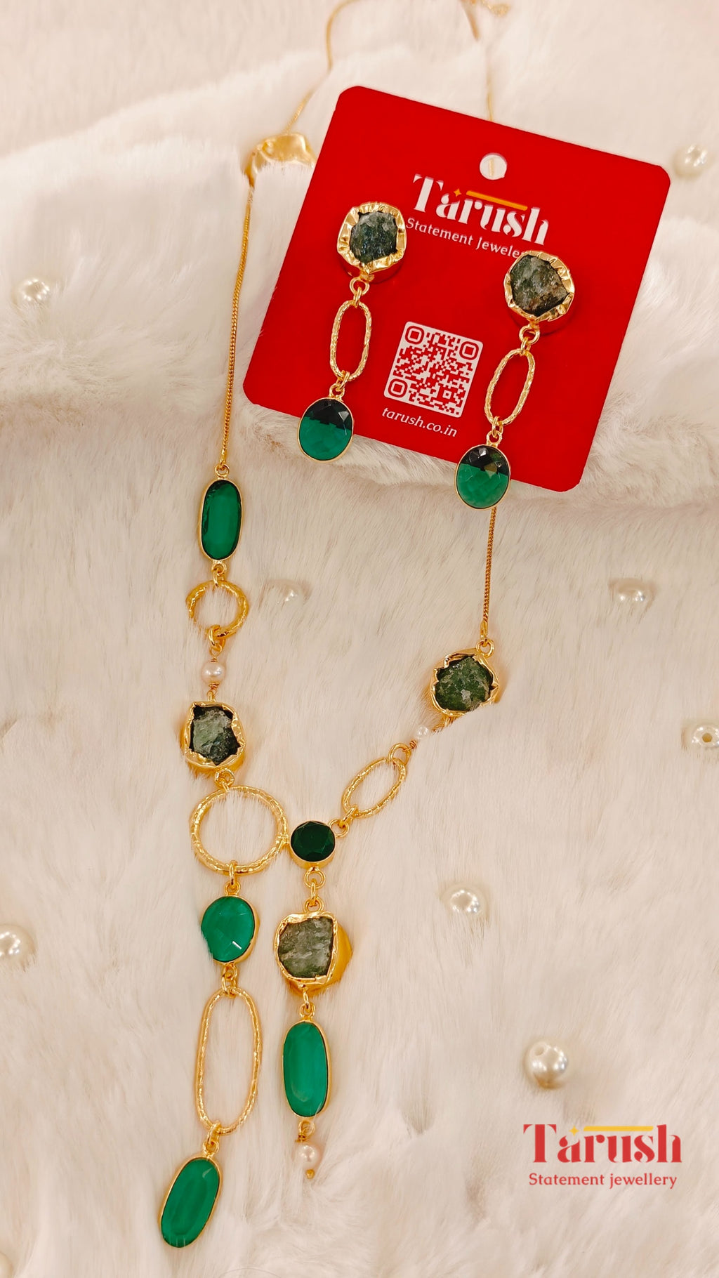 18 Kt Gold Plated Green necklace Semi Precious stone