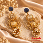 18 Kt Gold Plated, Brass, Blue Butterfly Jhumka Earring - Look Glamorous with These Blue Jhumkas Semi Precious stone