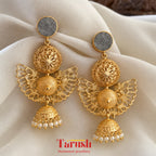 18 Kt Gold Plated, Brass, Blue Butterfly Jhumka Earring - Look Glamorous with These Blue Jhumkas Semi Precious stone
