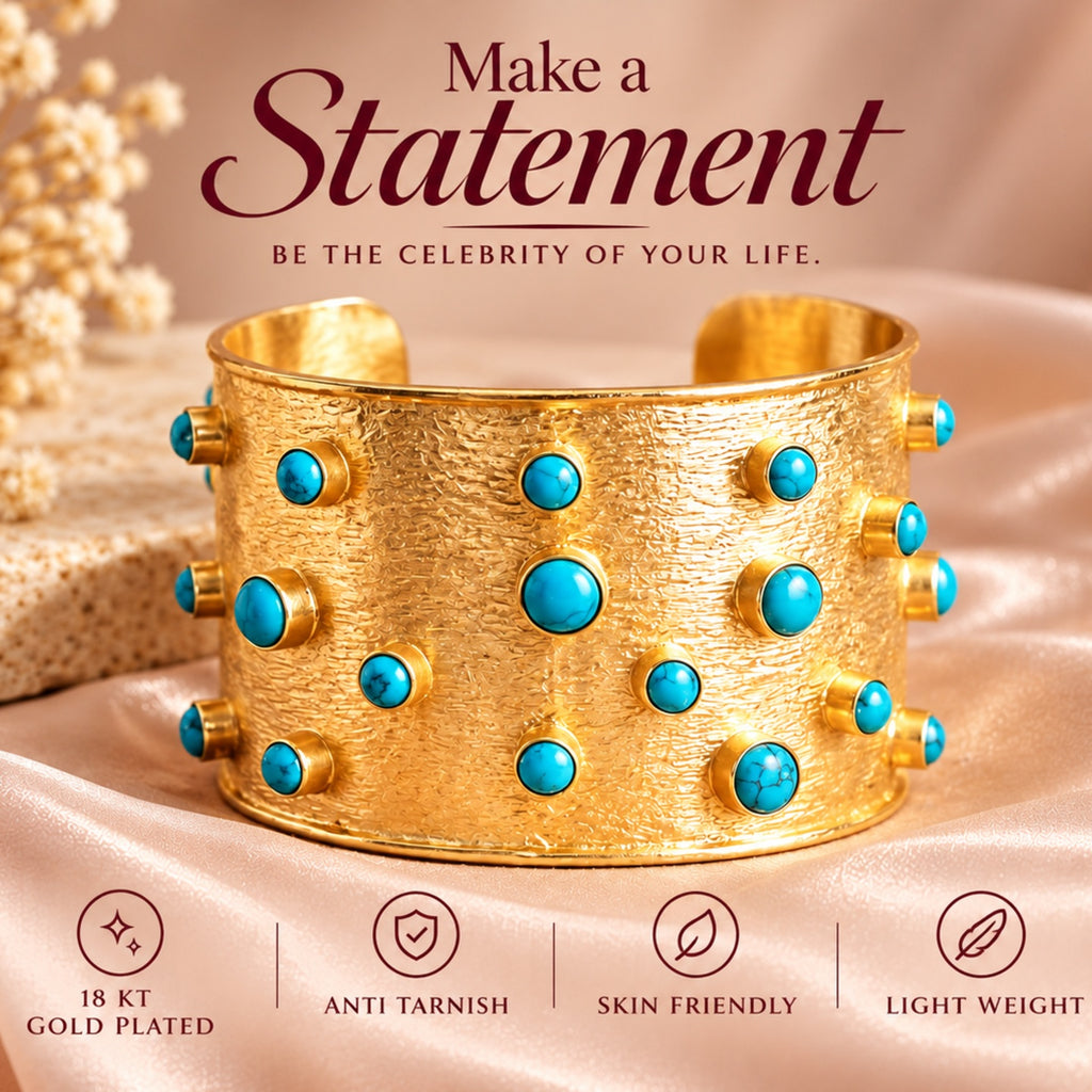 18 Kt Gold Plated Turquoise kada Semi Precious stone - anti tarnish - statement bangle