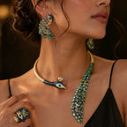 Royal Peacock Statement Jewelry Set | Nano setting Necklace, Earrings , bracelet & Adjustable Ring Set for Women
