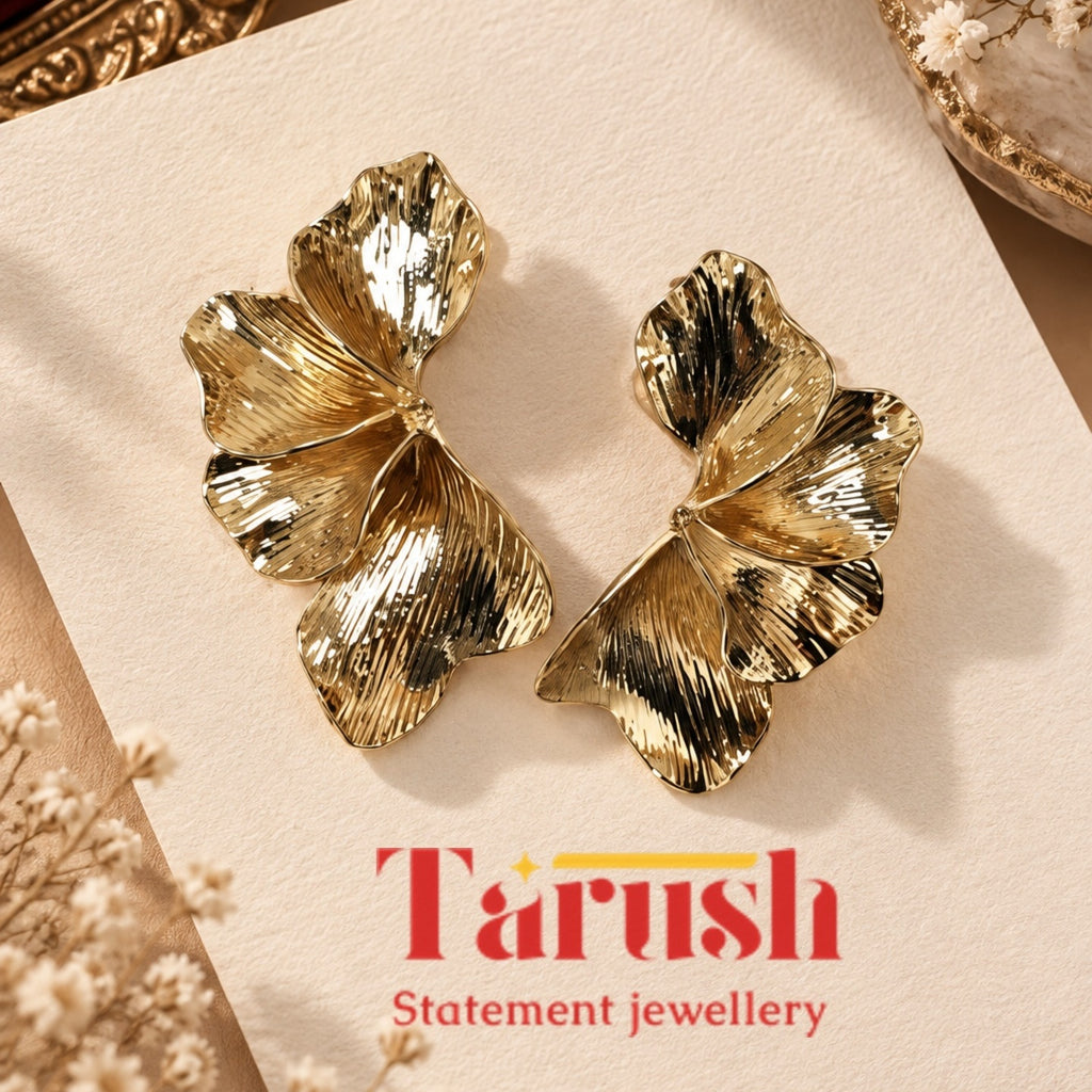 Golden Petals - 18 Kt Gold Plated Light weight - Half Flowers - Look Fabulous Everyday