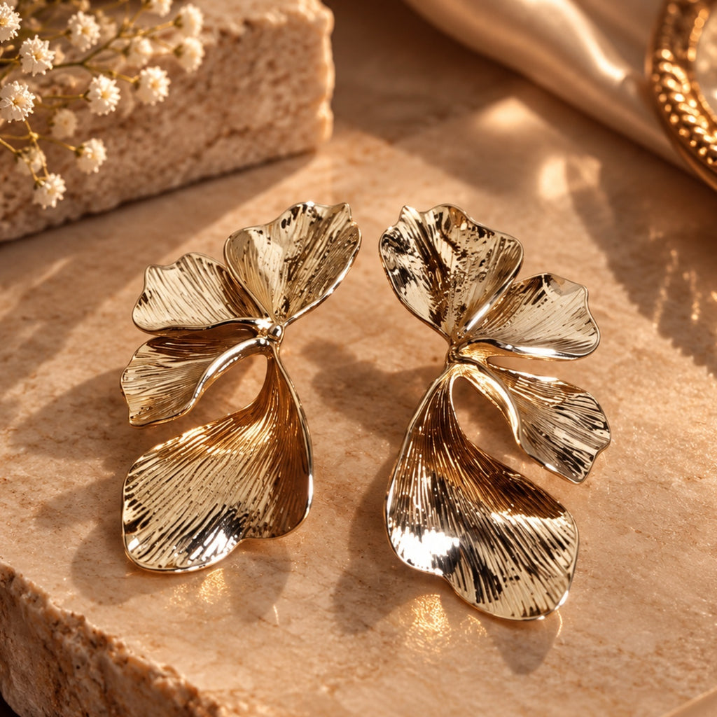 Golden Petals - 18 Kt Gold Plated Light weight - Half Flowers - Look Fabulous Everyday