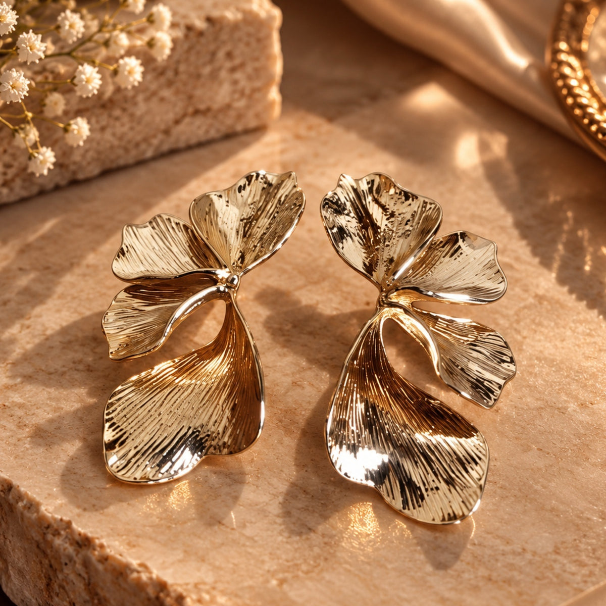 Golden Petals - 18 Kt Gold Plated Light weight - Half Flowers - Look Fabulous Everyday