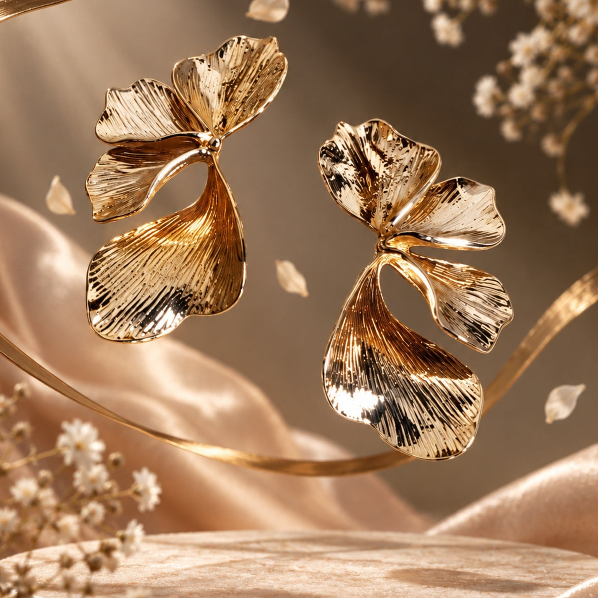 Golden Petals - 18 Kt Gold Plated Light weight - Half Flowers - Look Fabulous Everyday