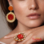 18 Kt Gold Plated Gold Orange earring and ring Semi Precious stone
