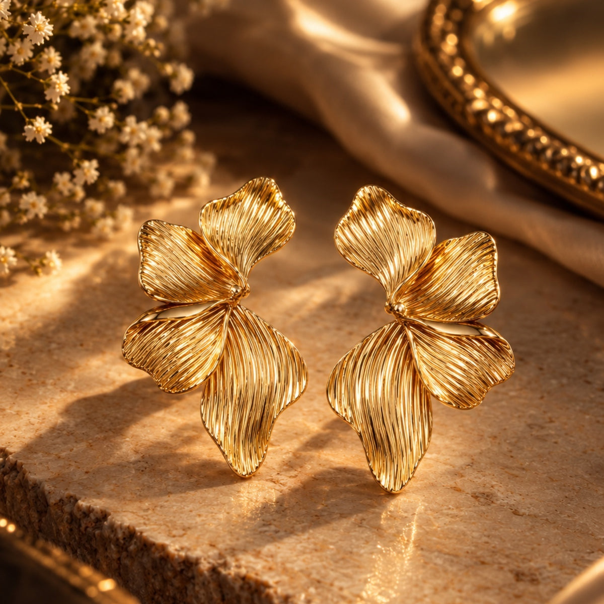 Golden Petals - 18 Kt Gold Plated Light weight - Half Flowers - Look Fabulous Everyday