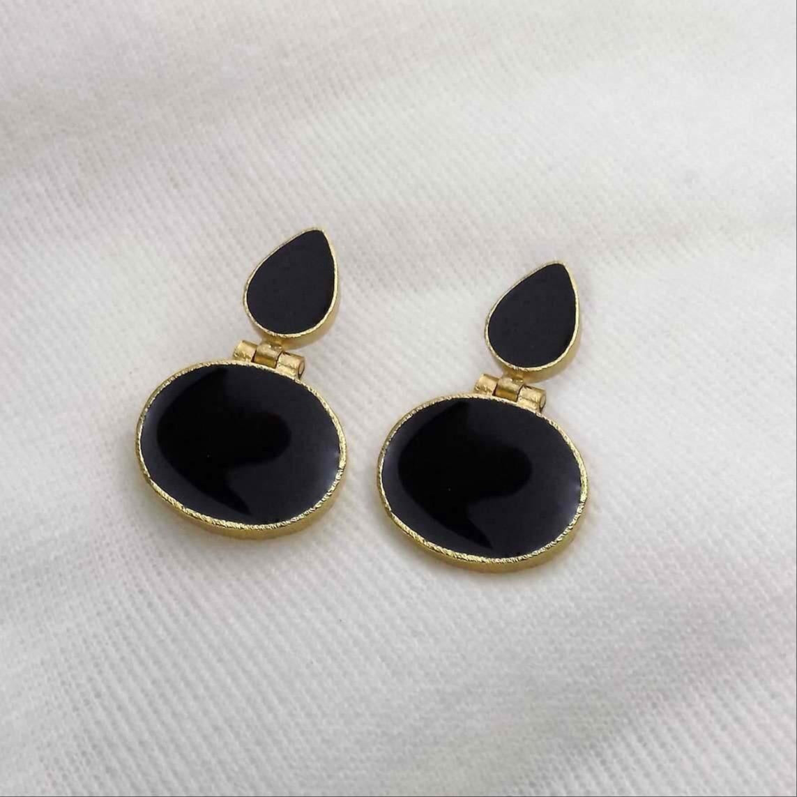 18 kt Gold Plated - Black Small Earring - Perfect For Office Wear
