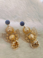 18 Kt Gold Plated, Brass, Blue Butterfly Jhumka Earring - Look Glamorous with These Blue Jhumkas Semi Precious stone