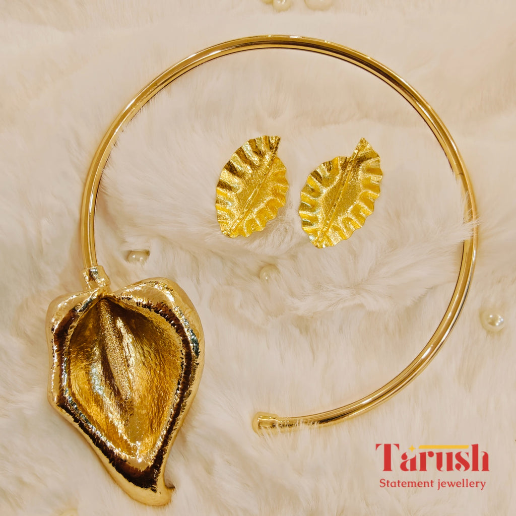 18 Kt Gold Plated Gold Hasli Necklace and earring set - Make a statement the moment you walk in