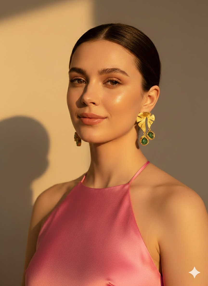 18 Kt Gold Plated Green Stone earrings Semi Precious stone