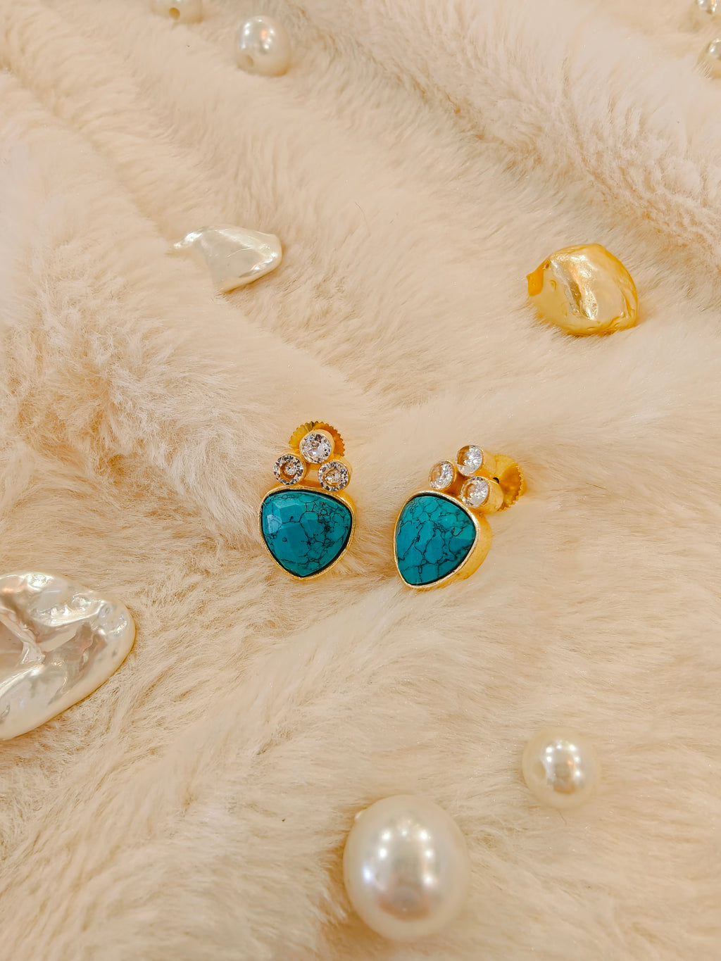 18 Kt Gold Plated Turquiose studs Semi Precious stone - Perfect for your Every Day Look