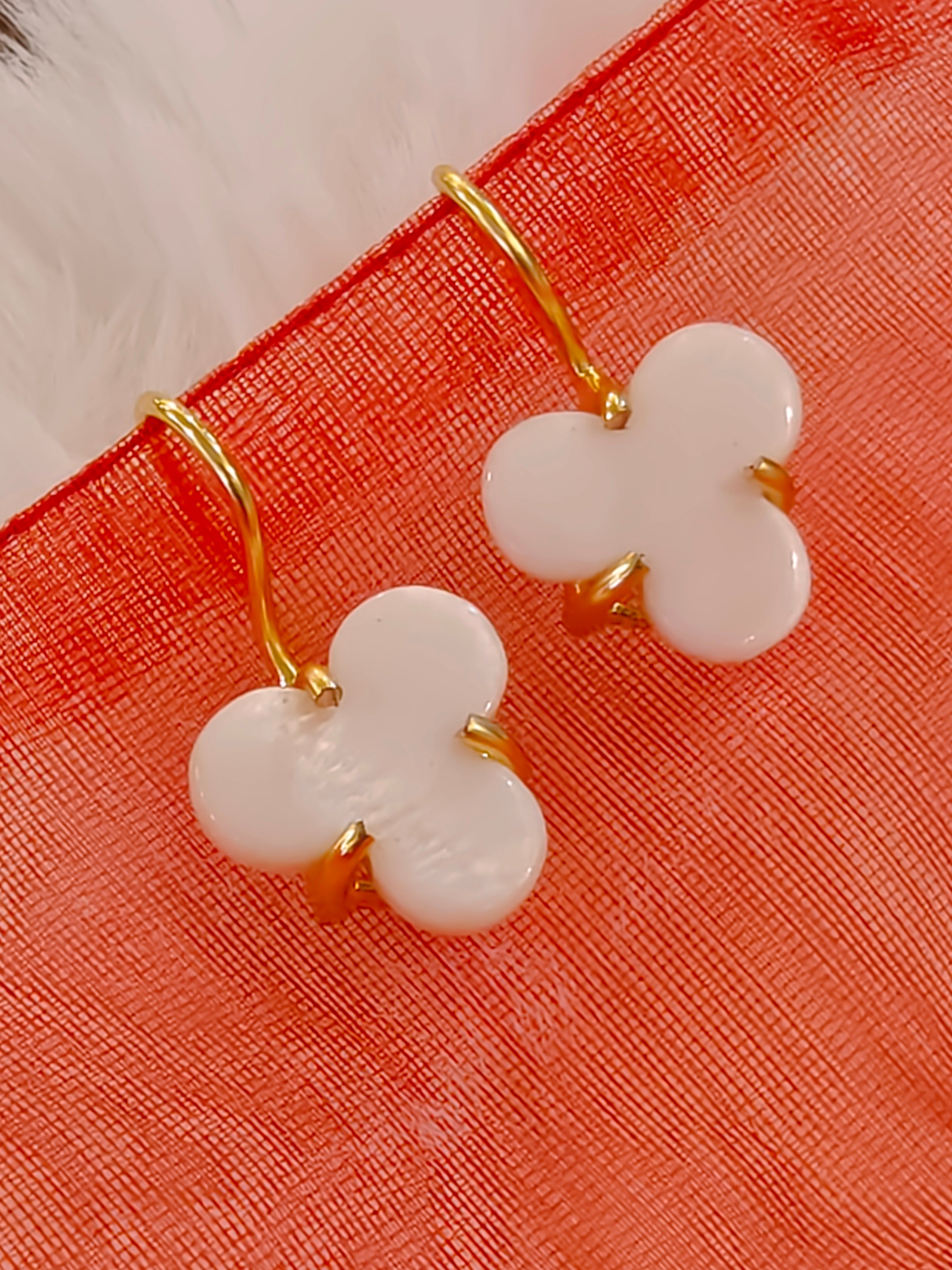 18 kt Gold Plated - White Stone Earring - Semi Precious Stone - Pearl - Perfect for Office Wear