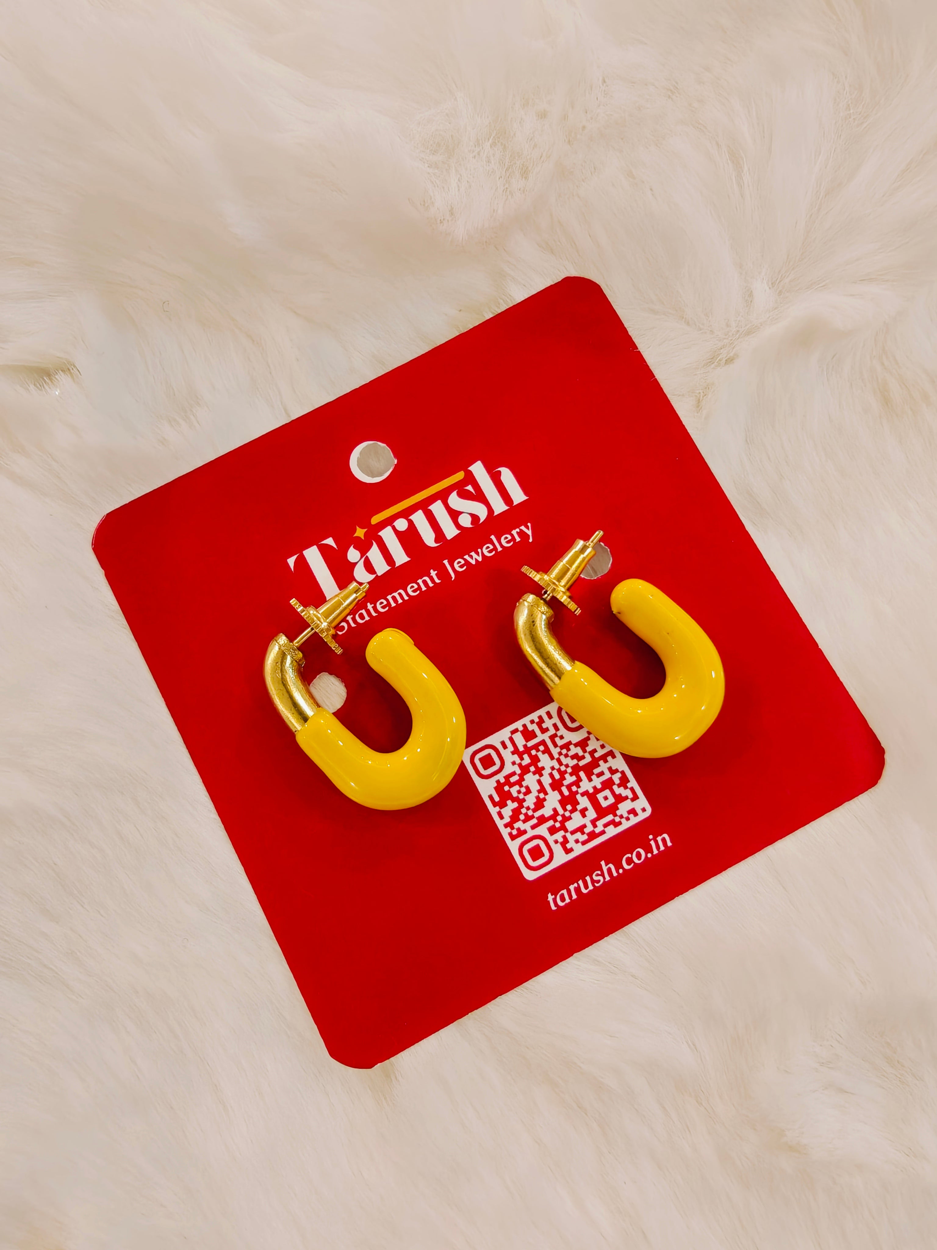 18 kt Gold Plated - Yellow Enamel earring - Perfect for your Everyday Look