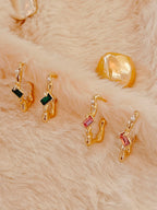 18 Kt Gold Plated Green Hoop Semi Precious stone