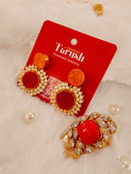 18 Kt Gold Plated - Druzy Semi Precious Stone Orange earrings - Ring not Included