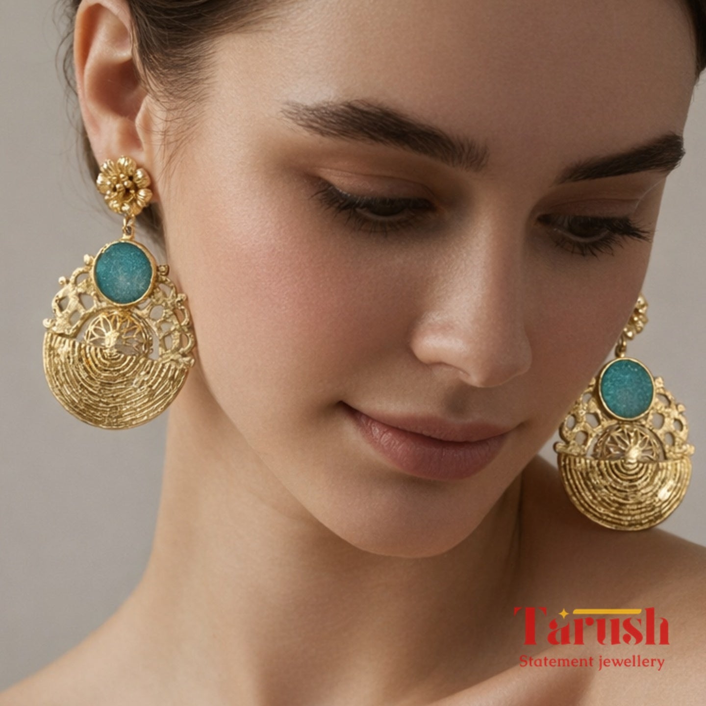 18 Kt Gold Plated Blue gold earrings - For My Bold Women - Make a Statement Semi Precious stone