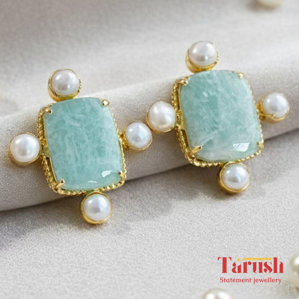 Blue stone with pearl earring