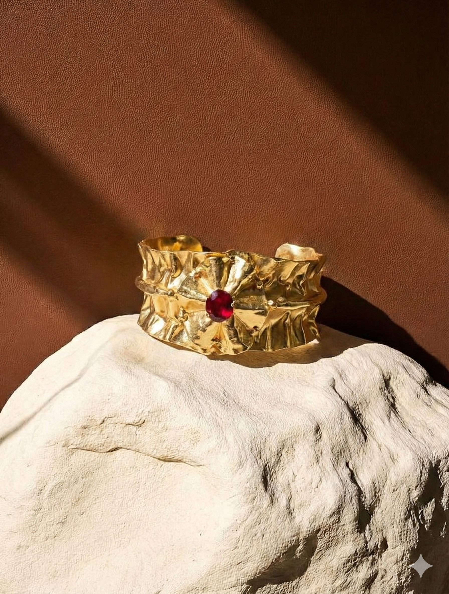 18 Kt Gold Plated Bangle with Red stone Semi Precious stone
