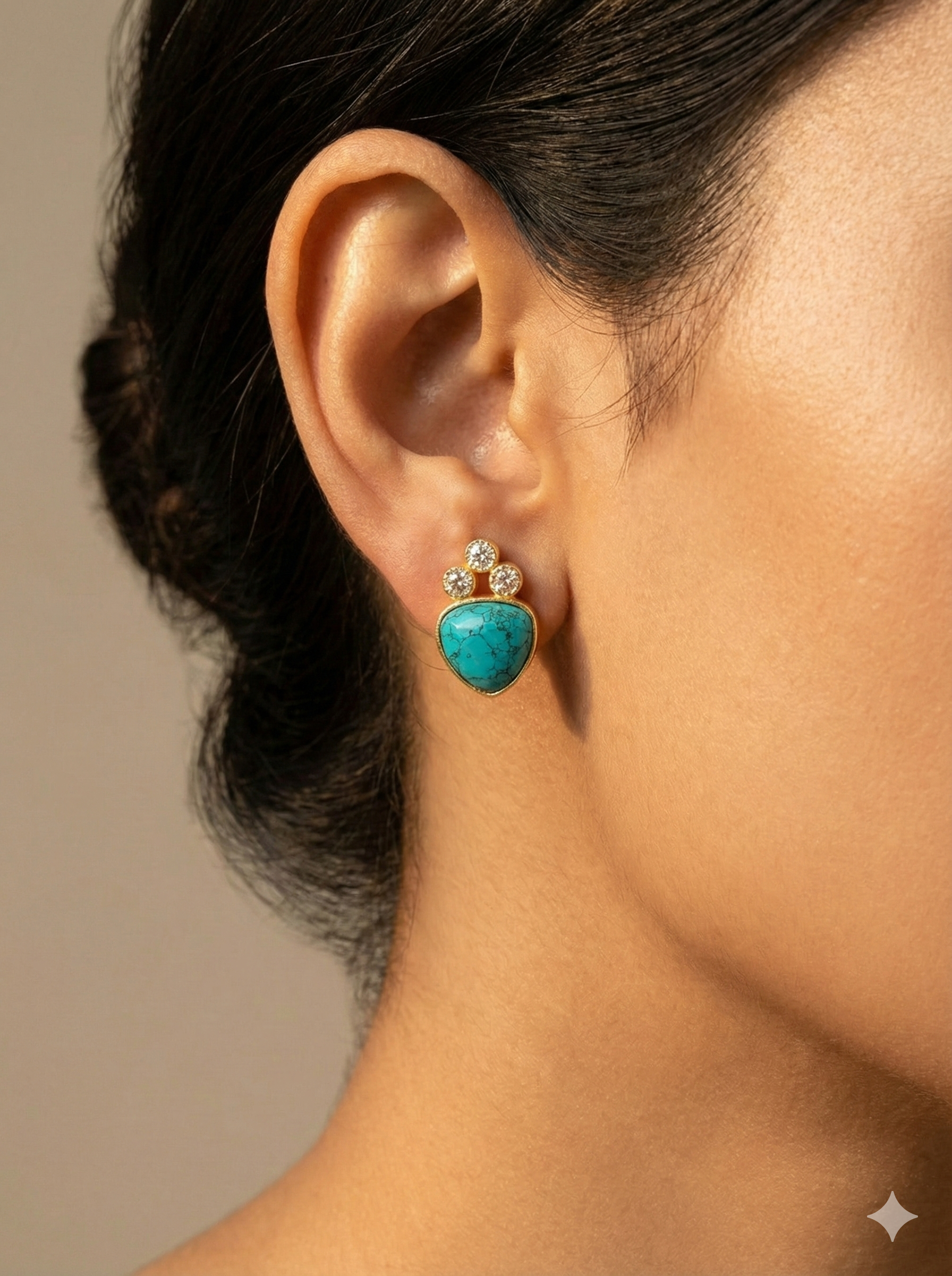 18 Kt Gold Plated Turquiose studs Semi Precious stone - Perfect for your Every Day Look