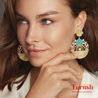 18 Kt Gold Plated Blue gold earrings - For My Bold Women - Make a Statement Semi Precious stone