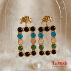 18 Kt Gold Plated non-allergic Brass earrings - Multi Colour Rectangle Earring - Perfect For Parties Semi Precious stone