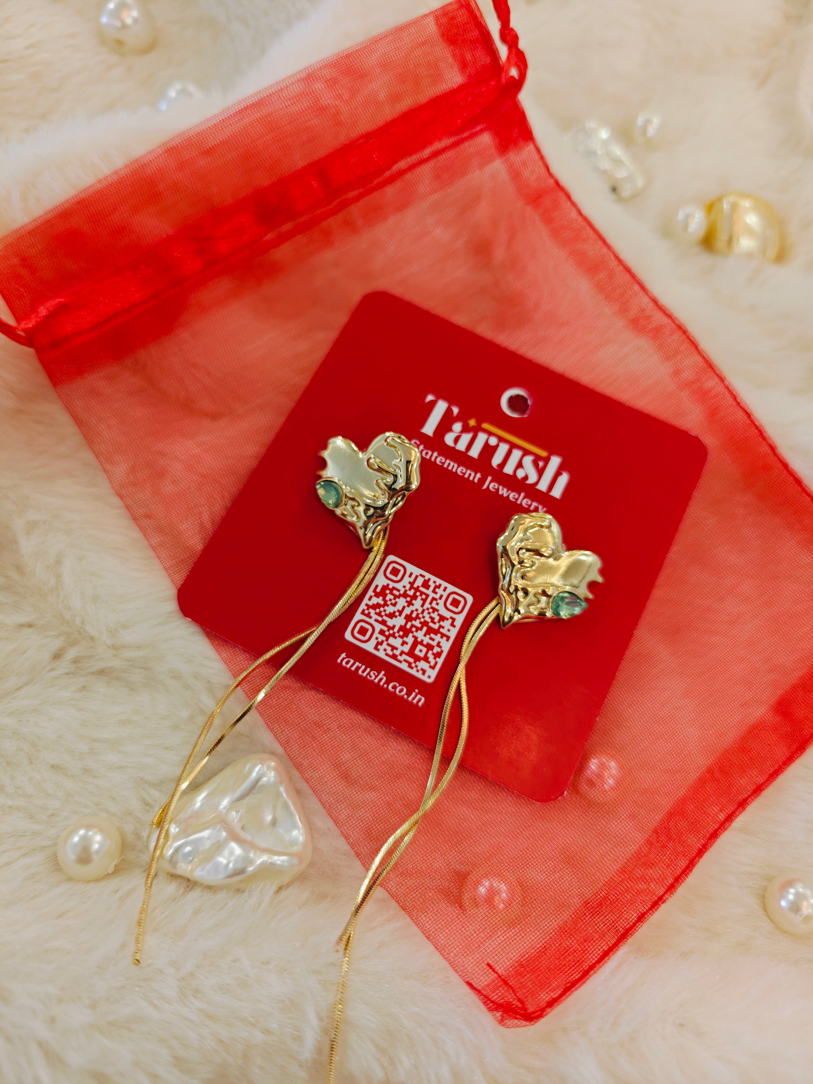 18 Kt Gold Plated Heart earring Semi Precious stone