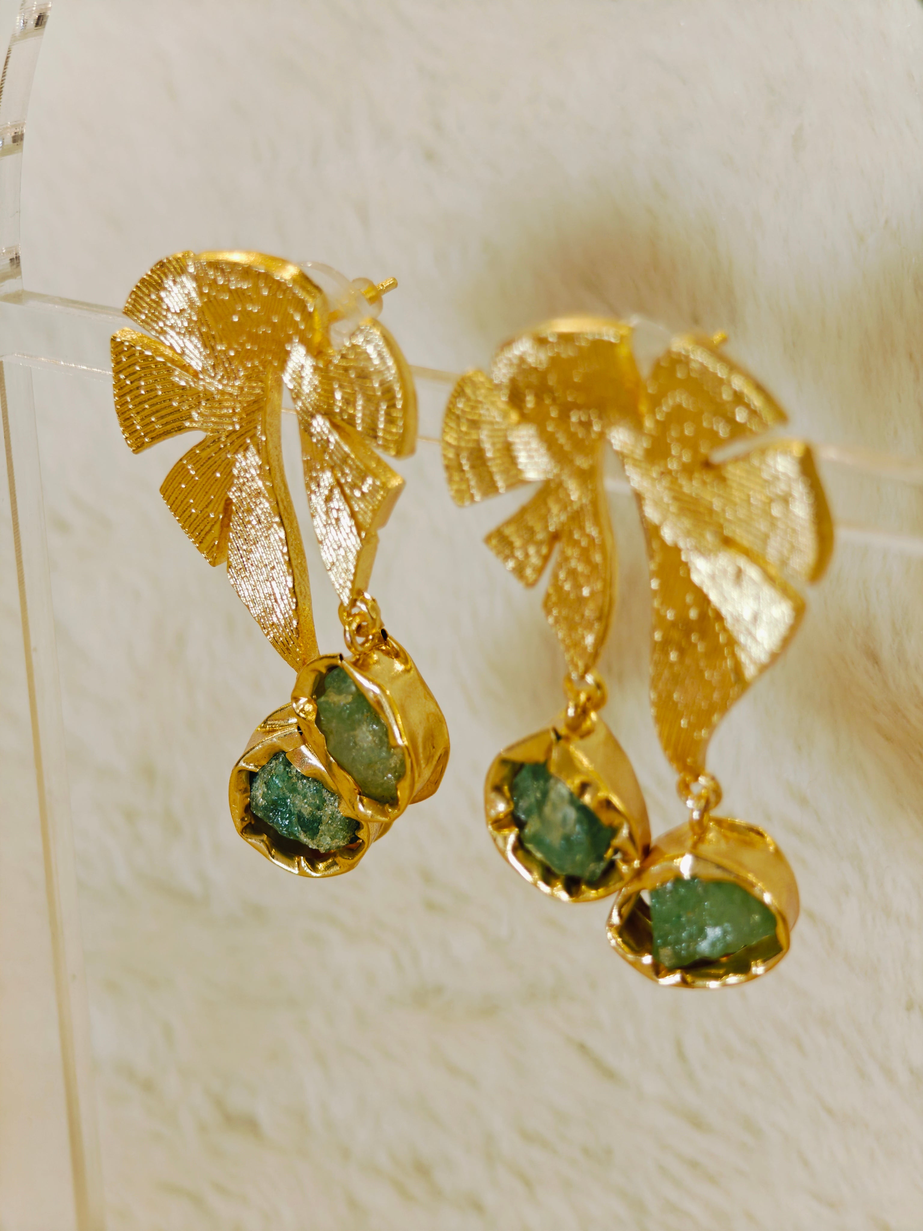 18 Kt Gold Plated Green Stone earrings Semi Precious stone