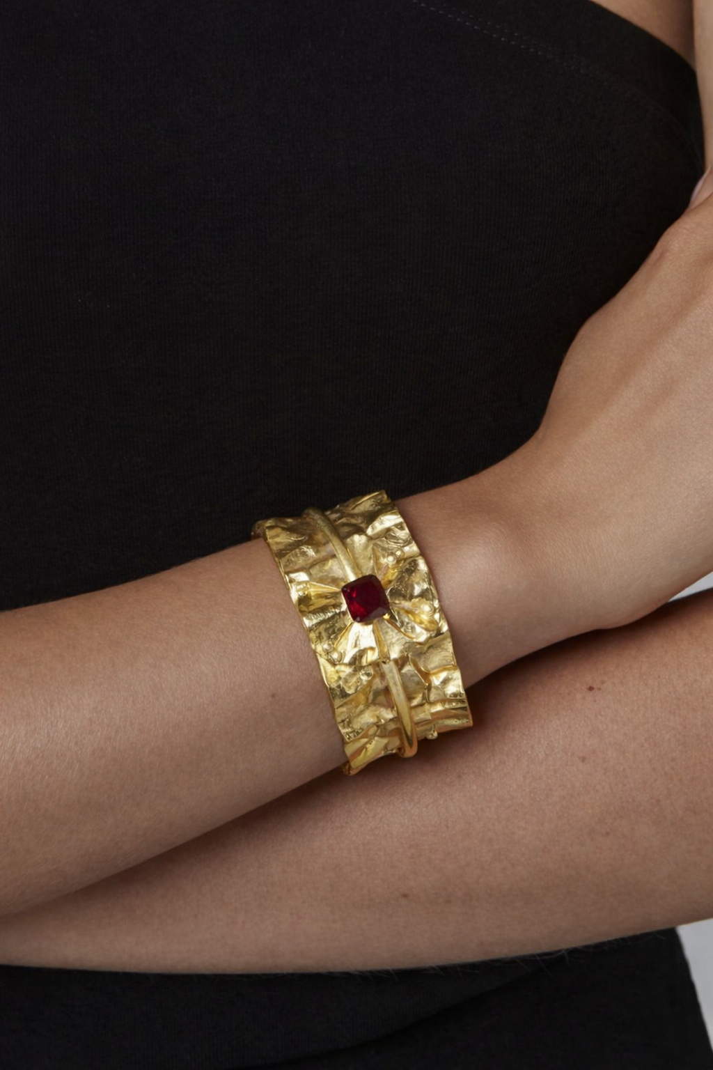 18 Kt Gold Plated Bangle with Red stone Semi Precious stone