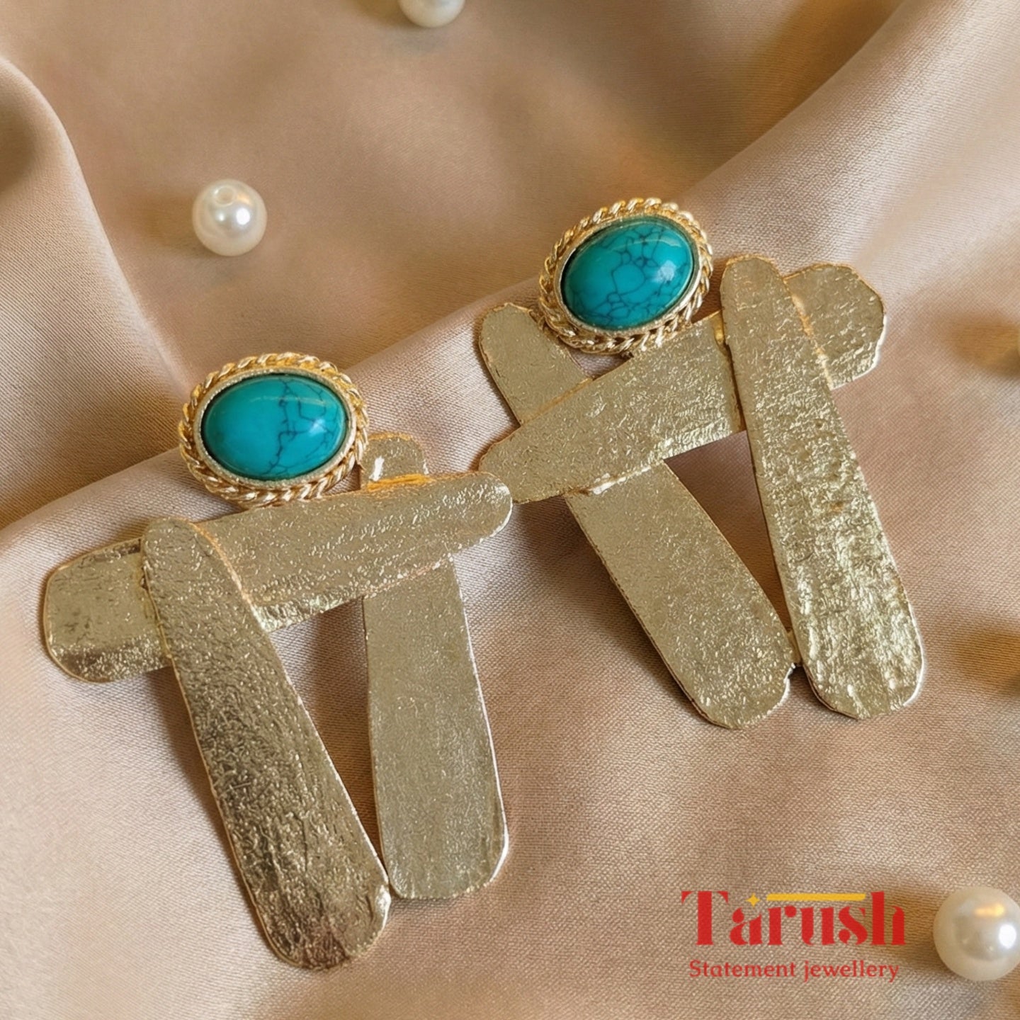 18 Kt Gold Plated Statement earring Designed for My Bold Women - Blue H earrings Semi Precious stone