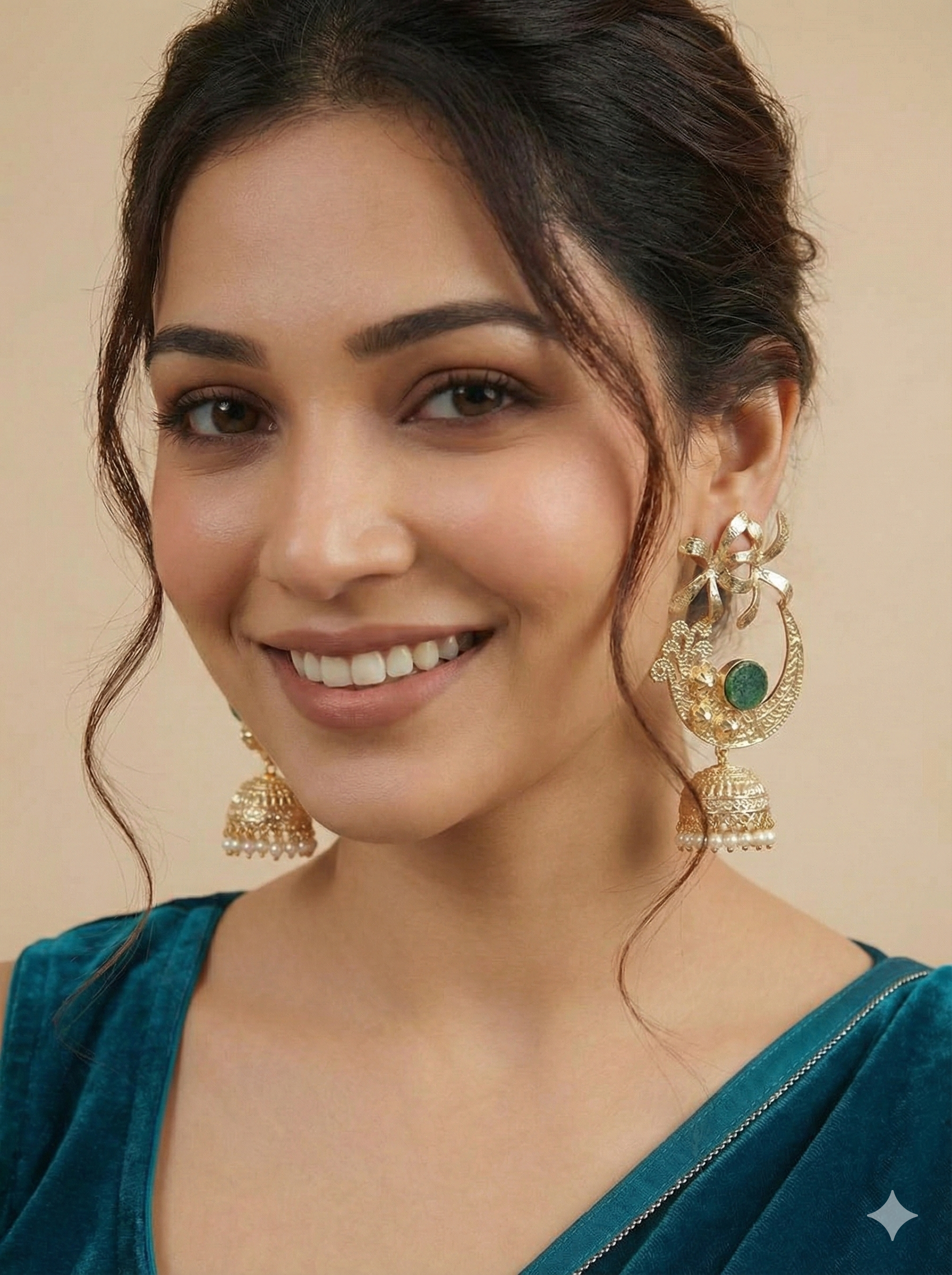 18 Kt Gold Plated Green jhumka earring Semi Precious stone