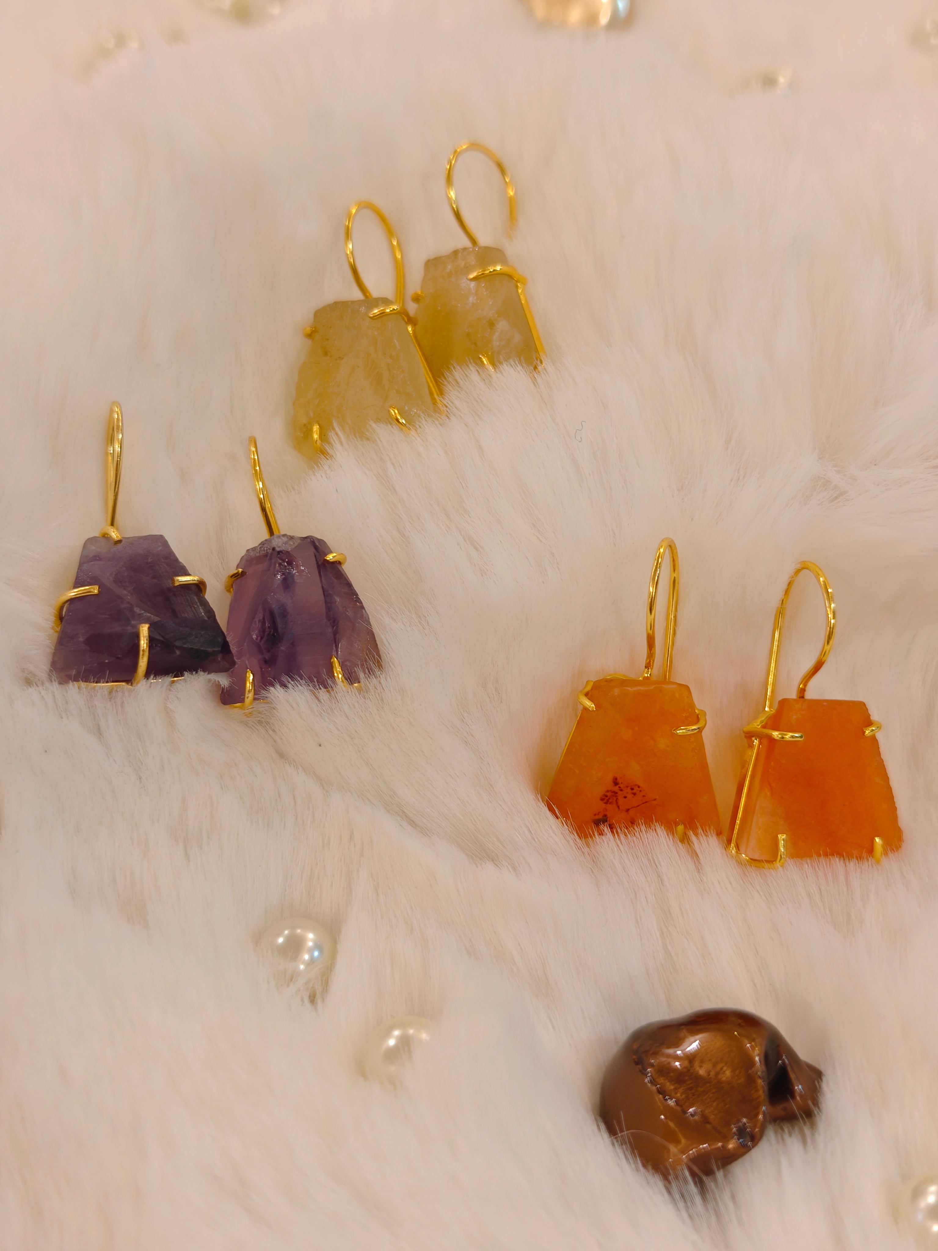 18 Kt Gold Plated Gold Stone earring Semi Precious stone