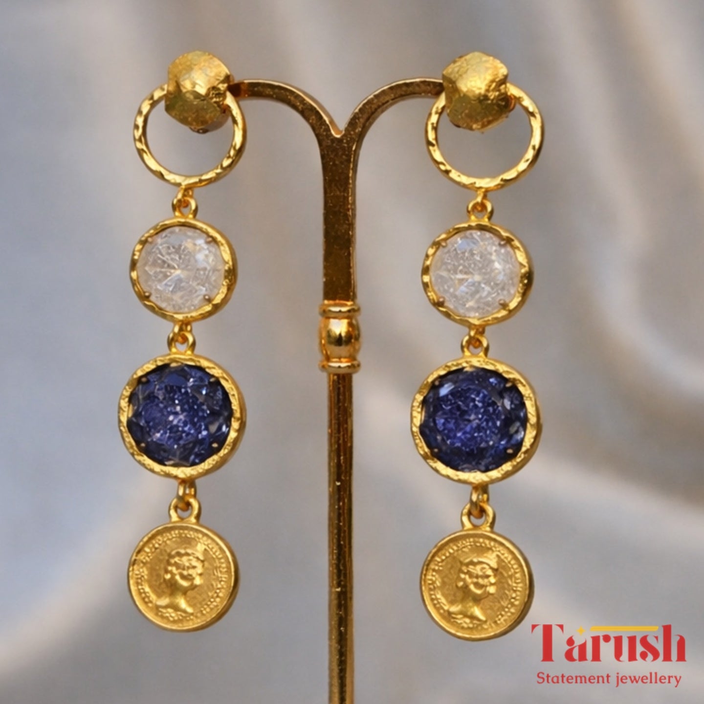 18 Kt Gold Plated Stone coin dangeling earring Semi Precious stone