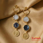 18 Kt Gold Plated Stone coin dangeling earring Semi Precious stone