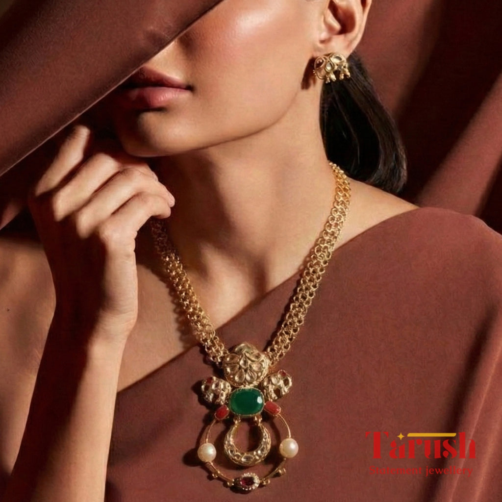 18 Kt Gold Plated Kundan Necklace Semi Precious stone