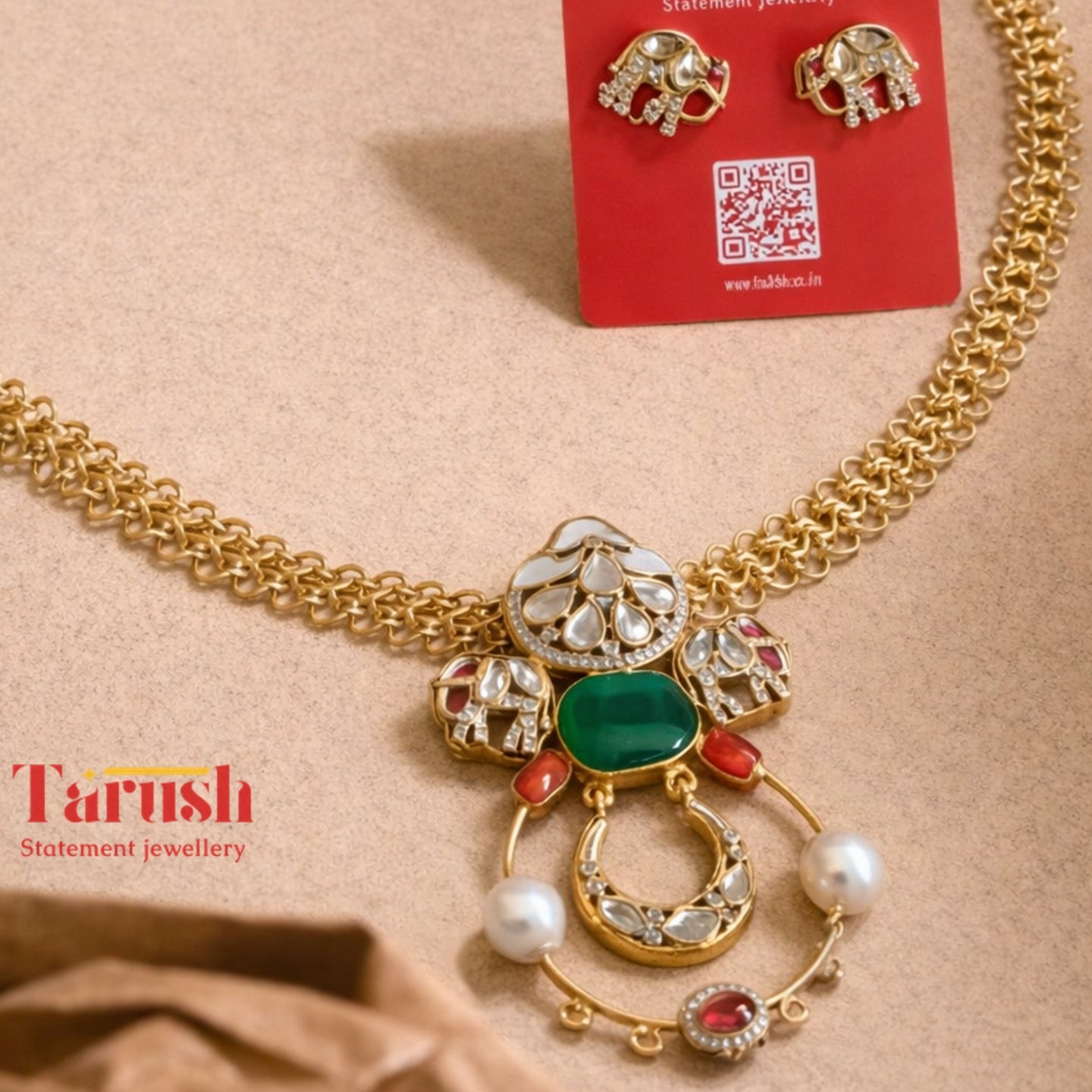 18 Kt Gold Plated Kundan Necklace Semi Precious stone