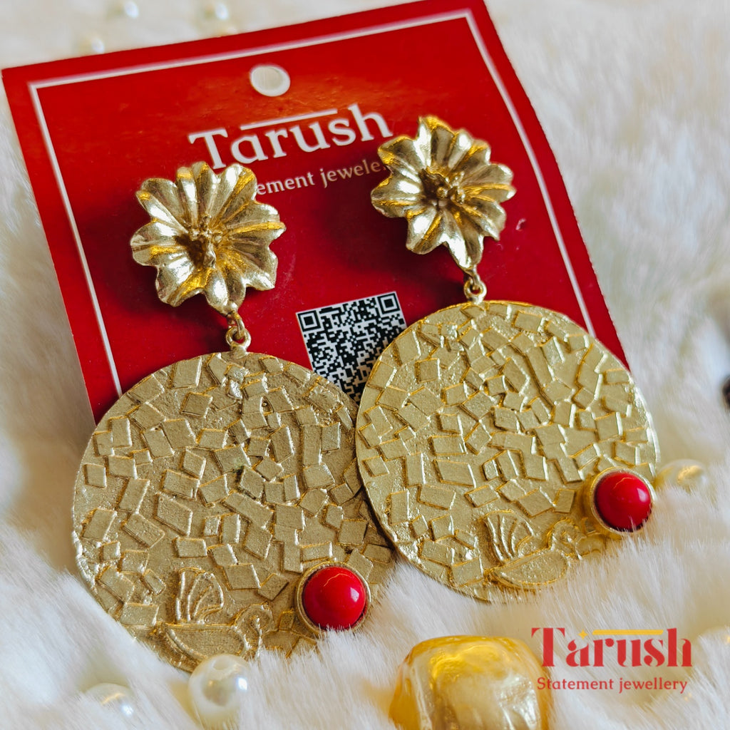 18 Kt Gold Plated Red earrings Semi Precious stone - Look Bold with these Red Statement Earrings