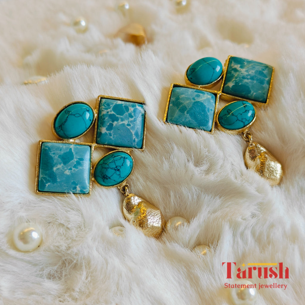18 kt Gold Plated - Blue Turquoise earrings - Make a Statment