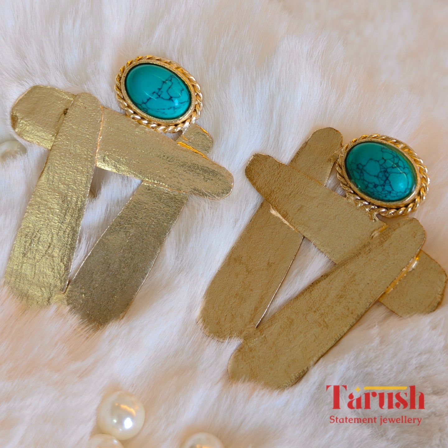 18 Kt Gold Plated Statement earring Designed for My Bold Women - Blue H earrings Semi Precious stone