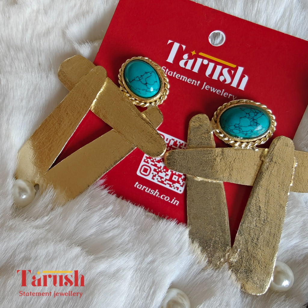 18 Kt Gold Plated Statement earring Designed for My Bold Women - Blue H earrings Semi Precious stone