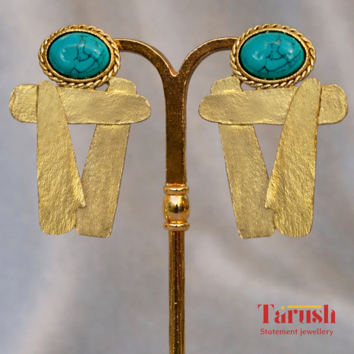 18 Kt Gold Plated Statement earring Designed for My Bold Women - Blue H earrings Semi Precious stone